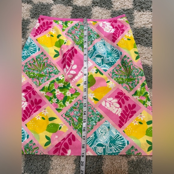 LILLY PULITZER 90s/Y2K Pink Tile Patch Vintage Skirt Alligator Lemon Seashell 2 - Picture 10 of 14